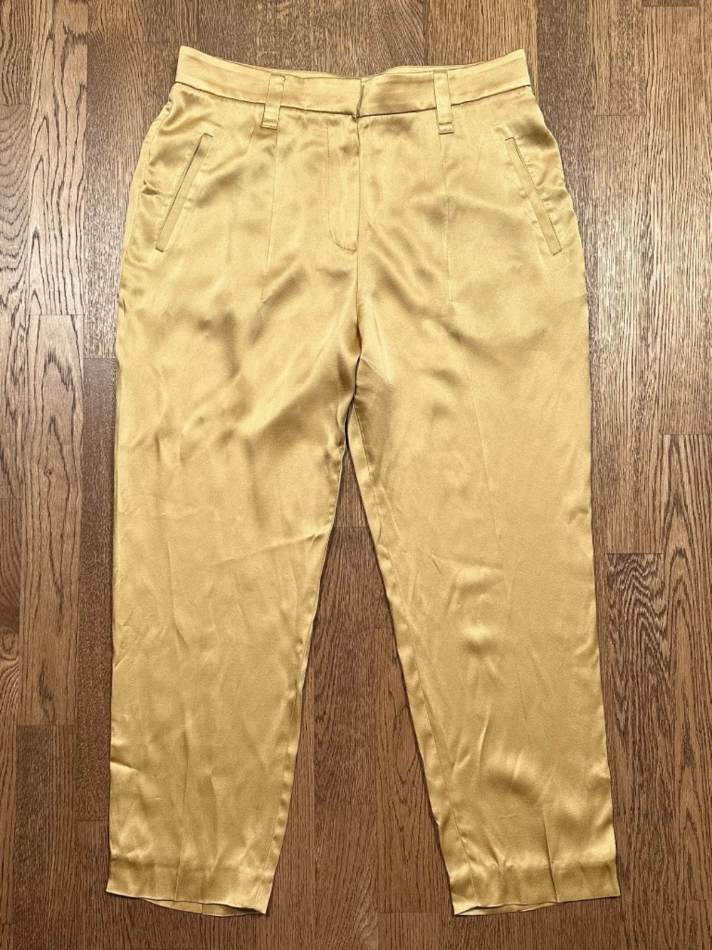 Brunello Cucinelli Satin Gold Viscose Acetate Chino Ankle Pants Womens US 8